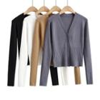 Long Sleeve V-neck Ribbed-knit Cardigan