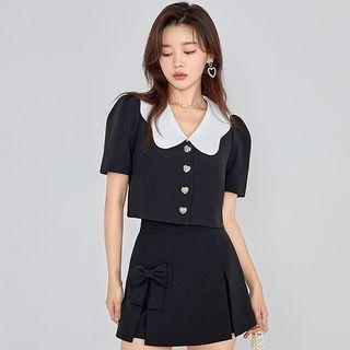 Set: Short-sleeve Shirt + Bow Accent Mini A-line Skirt