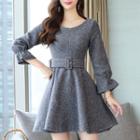 Long-sleeve Crew-neck Mini A-line Dress