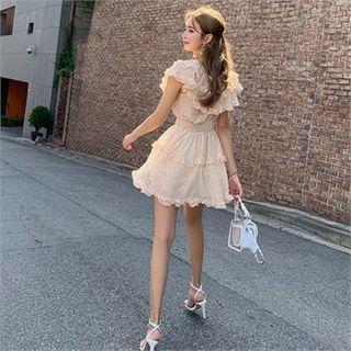 Off-shoulder Floral Print Chiffon Minidress Ivory - One Size