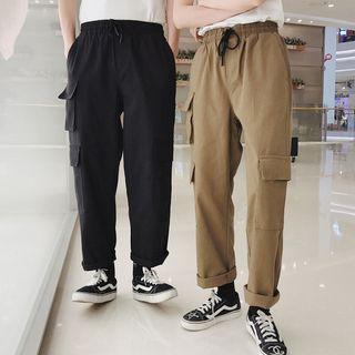 Couple Matching Plain Short-sleeve T-shirt / Drawstring Cargo Pants