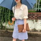 Short-sleeve Blouse / A-line Striped Skirt