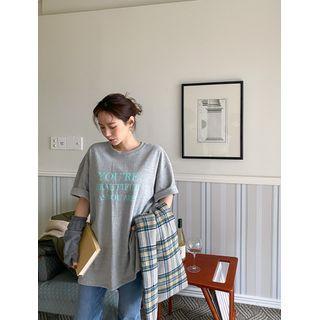 Plus Size Lettered Longline T-shirt