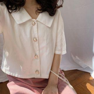 Short-sleeve Cropped Shirt Off-white - One Size