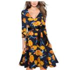 V-neck Floral Elbow-sleeve Dress