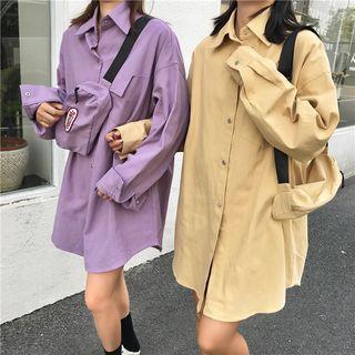 Set: Lettering Long-sleeve Loose-fit Shirt + Crossbody Bag
