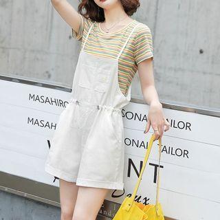 Set: Short-sleeve Striped T-shirt + Drawstring Jumper Shorts