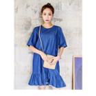 Ruffle-hem Denim Dress