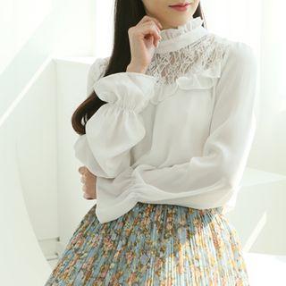 Lace-yoke Frilled Blouse