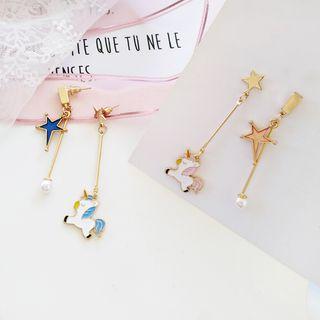 Non-matching Faux Pearl Unicorn Star Dangle Earring