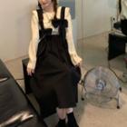 Ruffle Trim Collar Sweater / Midi A-line Overall Dress