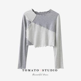 Round-neck Two Tone Ruffle Cropped Top