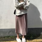 Midi Velvet Pleated A-line Skirt