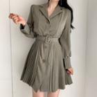 Single-breasted Buckled Mini Pleated Coat Dress