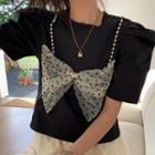 Short-sleeve Mock Two-piece T-shirt T-shirt - Black - One Size