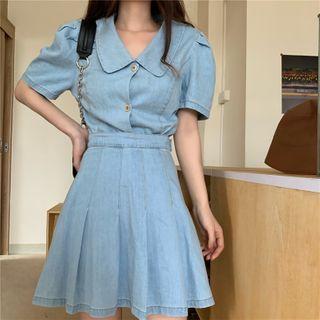 Short-sleeve Denim Shirt / Mini Skirt