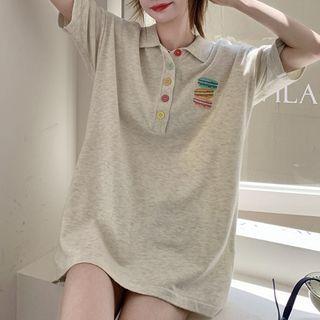 Elbow-sleeve Knit Polo Shirt Gray - One Size
