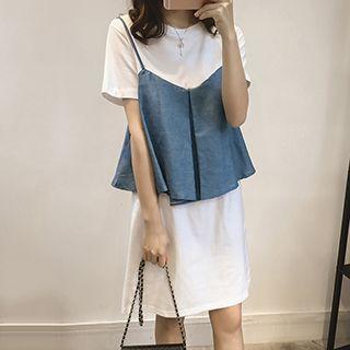 Mock Two Piece Denim T-shirt Dress