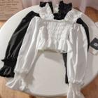Long-sleeve Cold-shoulder Frill Trim Crop Top