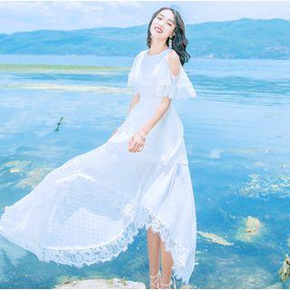 Cut Out Shoulder Short Sleeve Maxi Dress