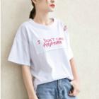 Elbow-sleeve Cutout-shoulder Embroidery T-shirt