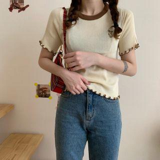 Rabbit Embroidered Short-sleeve Knit Top