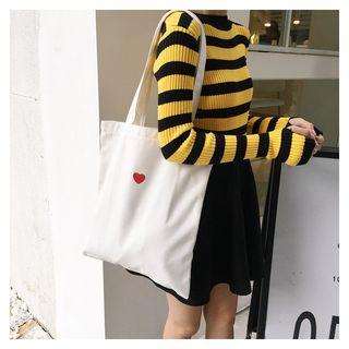 Heart Embroidery Canvas Tote Bag Love Heart - One Size