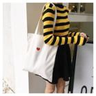 Heart Embroidery Canvas Tote Bag Love Heart - One Size