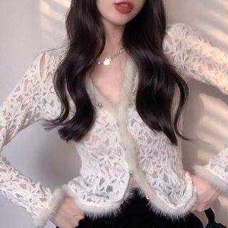 Panel Lace Cardigan White - One Size