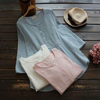 Long-sleeve Plain Buttoned Top
