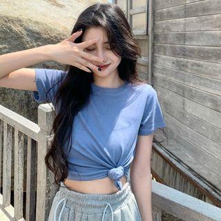 Short-sleeve Crew Neck Plain T-shirt