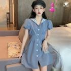 Single-breasted V-neck Short-sleeve Dress