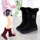 Furry Trim Mid-calf Wedge Boots
