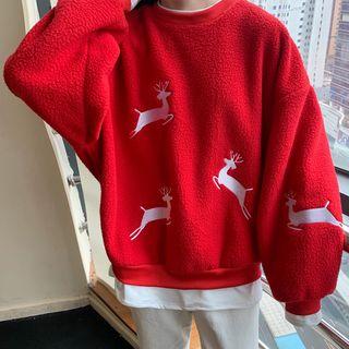 Reindeer Print Fleece Pullover