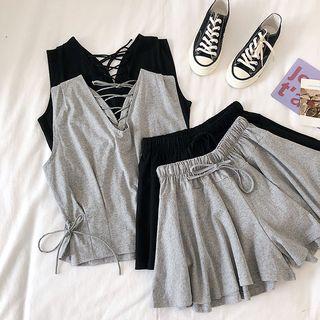 Set: Lace-up Tank Top + Skort