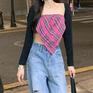 Plaid Tube Top / Shrug