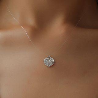Rhinestone Heart Pendant Necklace 01 - 6431 - Silver - One Size