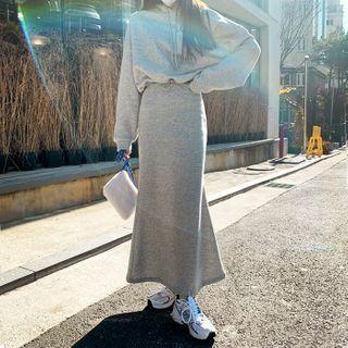 Set: Drawcord-hem Hoodie + Maxi Mermaid Skirt
