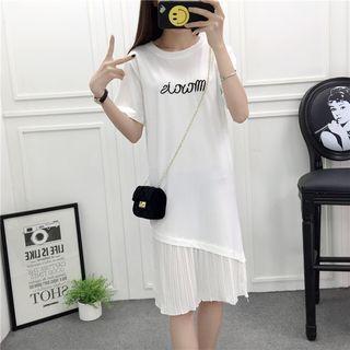 Short Sleeve Accordion Pleat Panel T-shirt Dress