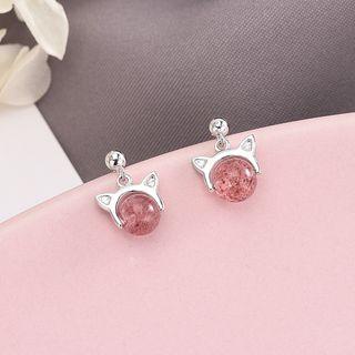925 Sterling Silver Moonstone Cat Drop Earring Es769 - One Size
