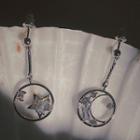 Non-matching Rhinestone Moon & Star Dangle Earring 1 Pair - Clip On Earring - A23b - Silver - One Size