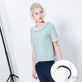 Scallop Trimmed Round Neck Top