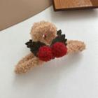 Pom Pom Faux Shearling Hair Clamp 1pc - Red & Black & Light Pink - One Size