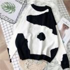 Milk Cow Pattern Print Sweater Black - One Size