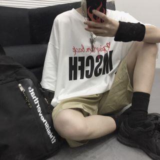 Couple Matching Short-sleeve Lettering T-shirt White - One Size