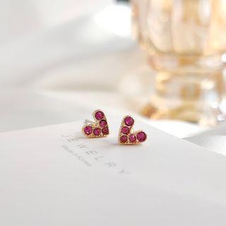 Rhinestone Heart Earring 1 Pair - Ear Studs - Purple & Gold - One Size