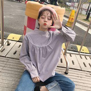 Striped Stand Collar Blouse