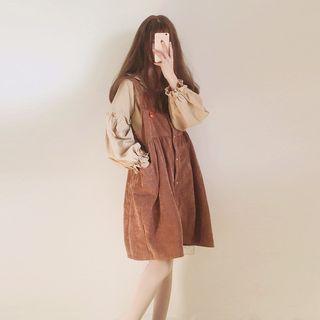 Ruffle Trim Peter Pan Collar Blouse / Corduroy Jumper Dress