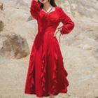 Long-sleeve Ruffled Maxi A-line Dress