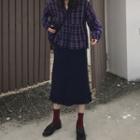 Long-sleeve Plaid Shirt / A-line Midi Skirt